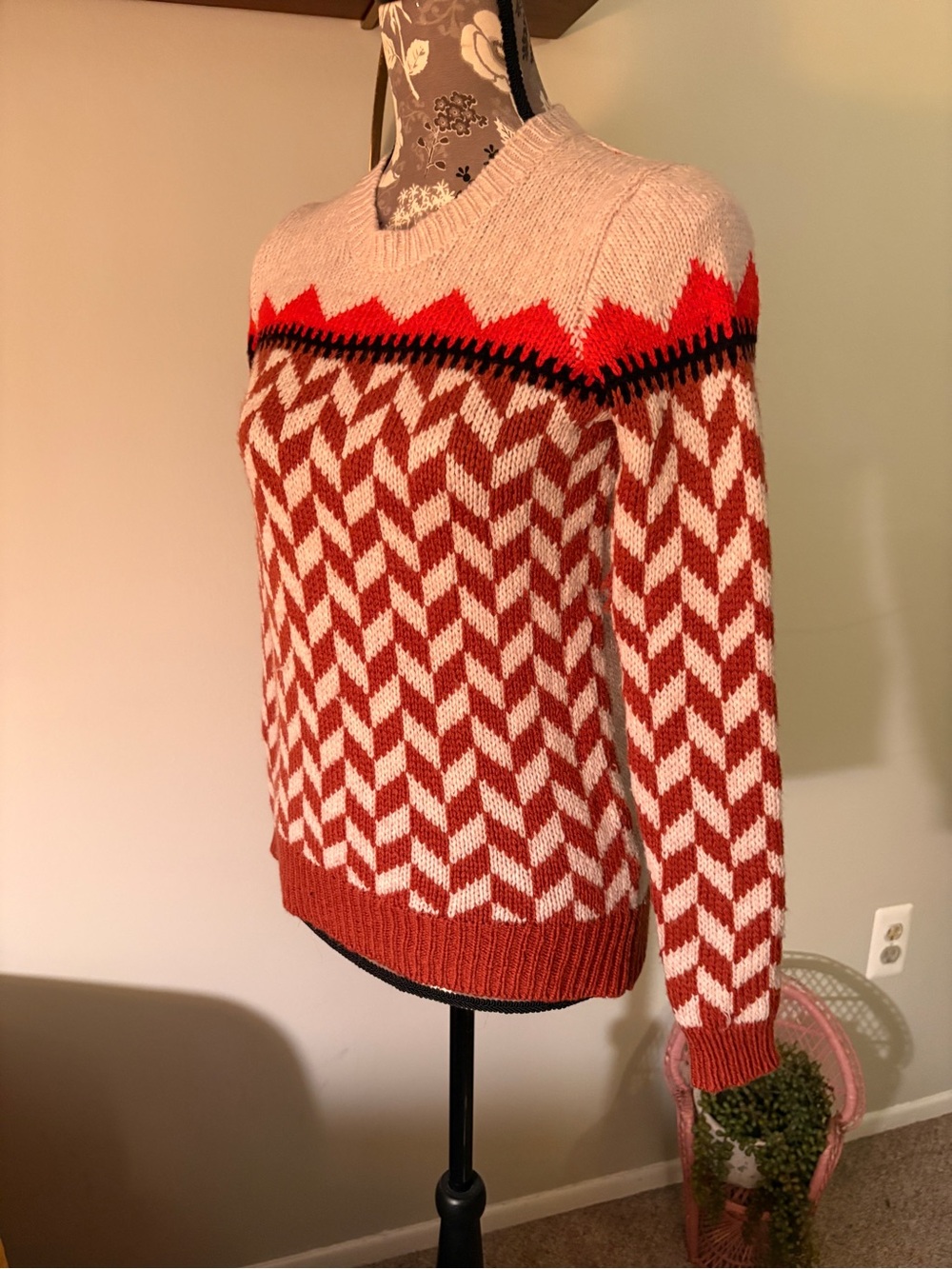 Madewell Red & Cream Chevron Crewneck Sweater